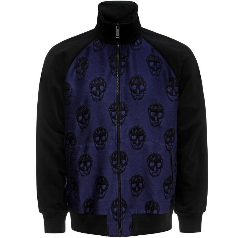 Alexander McQueen PF/15 Black & Blue Cotton Skull Sweatshirt Bomber